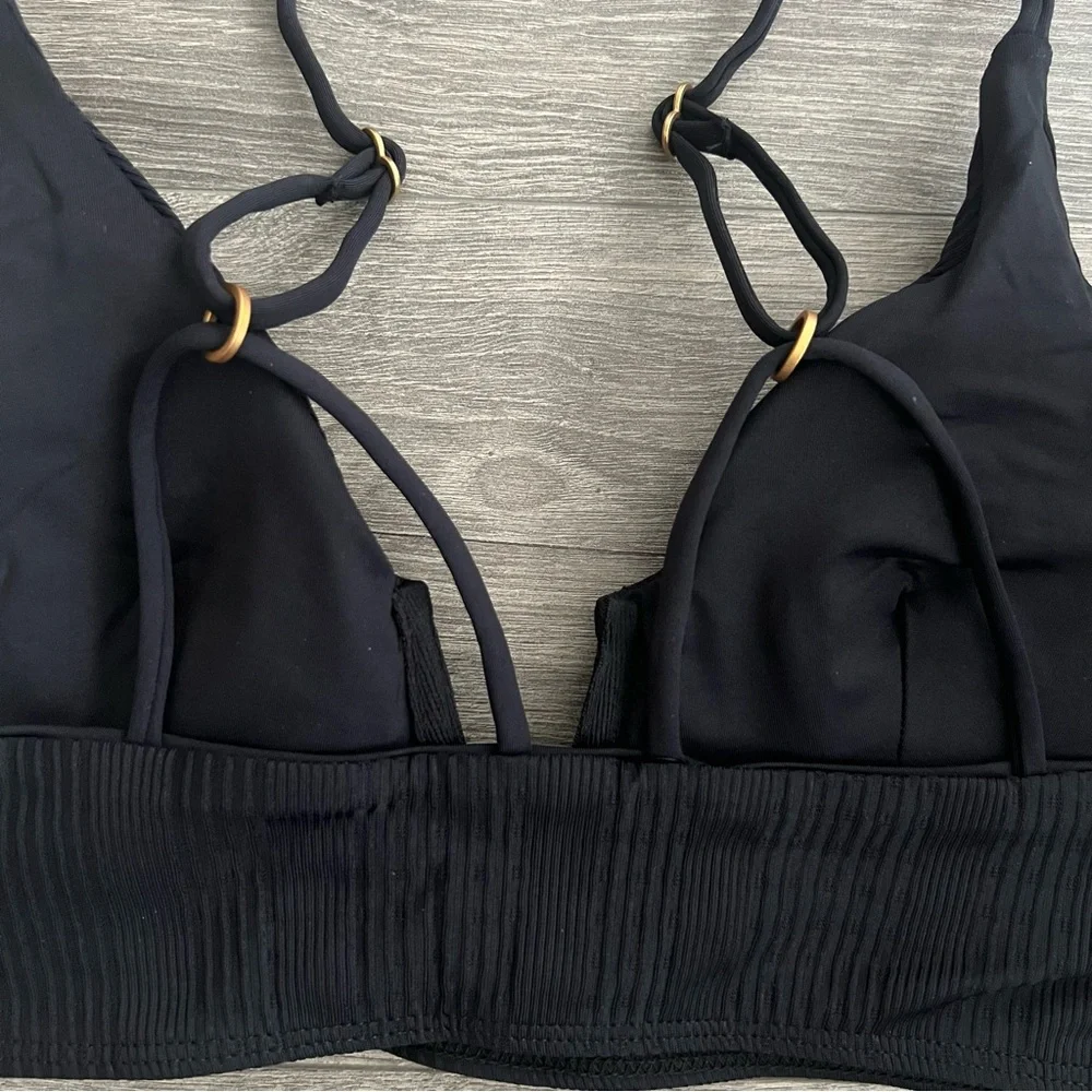 L*SPACE Siren Bikini Top XL Black Ribbed Strappy Swimwear Resortwear Beach 90s